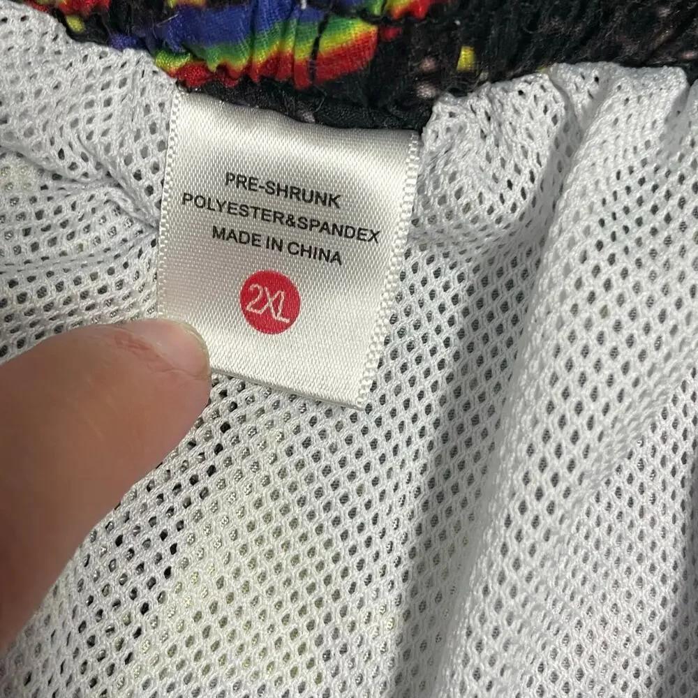 Mens Size 2XL Colorful Swim Trunks Graphic Print Mesh Lined Pockets